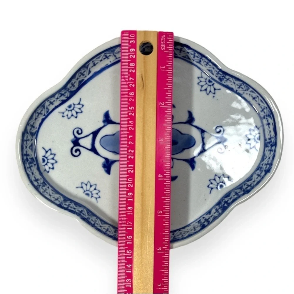 Vintage Porcelain Miniature Tea Set Tray Blue White Trinket‎ Dish Delft Style